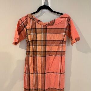 Burberry Coral and Brown Plaid Mini Dress